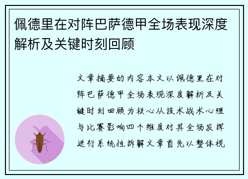 佩德里在对阵巴萨德甲全场表现深度解析及关键时刻回顾